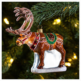 Reindeer, Christmas tree decoration, blown glass, 6 in