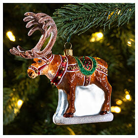 Blown glass Christmas reindeer 15 cm tree decoration