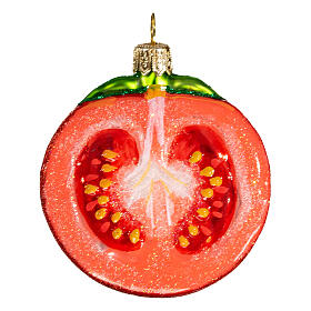 Half tomato, 2 in, blown glass Christmas ornament