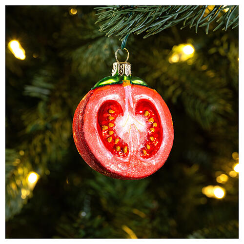 Half tomato, 2 in, blown glass Christmas ornament 2