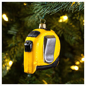 Roll-up measuring tape, 4 in, blown glass Christmas ornament