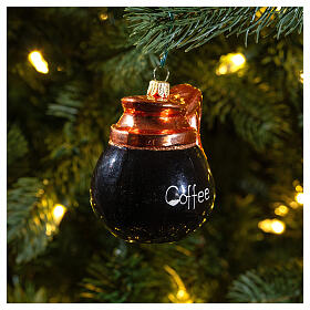 Coffee pot blown glass Christmas ornament 10 cm