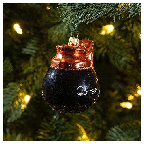 Coffee pot blown glass Christmas ornament 10 cm 2