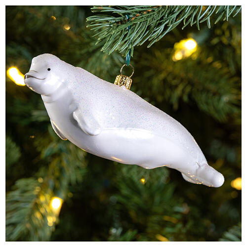 Beluga enfeite para árvore de Natal em vidro soprado 5 cm 2