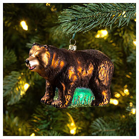 Décoration sapin de Noël ours brun marsicain 10 cm verre soufflé