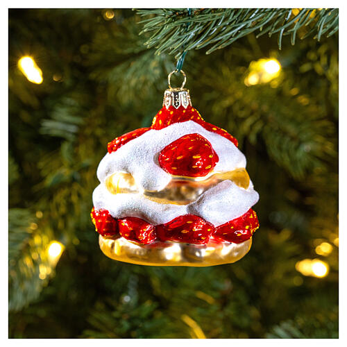 Strawberry pastry, 2 in, blown glass Christmas ornament 2