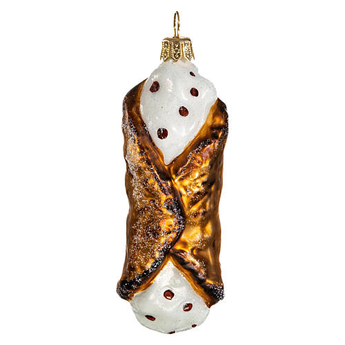 Sizilianisches Cannolo, Weihnachtsbaumschmuck aus mundgeblasenem Glas, 10 cm 1
