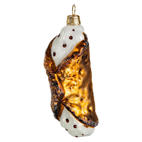 Sizilianisches Cannolo, Weihnachtsbaumschmuck aus mundgeblasenem Glas, 10 cm 3
