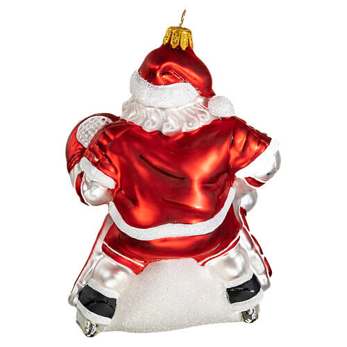 Weihnachtsmann, Hockey spielend, Weihnachtsbaumschmuck aus mundgeblasenem Glas, 10 cm 5