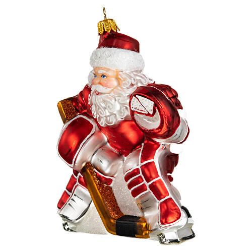 Santa hockey player, 4 in, blown glass Christmas ornament 3