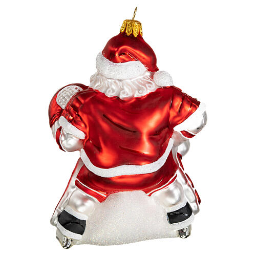 Santa hockey player, 4 in, blown glass Christmas ornament 5