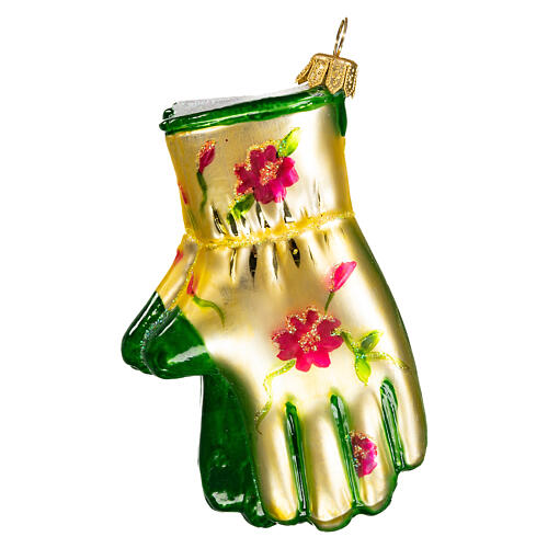 Gardening gloves, 4 in, Christmas tree ornament, blown glass 1