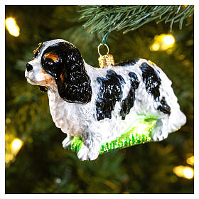 Cavalier King dog blown glass Christmas tree ornament 10 cm