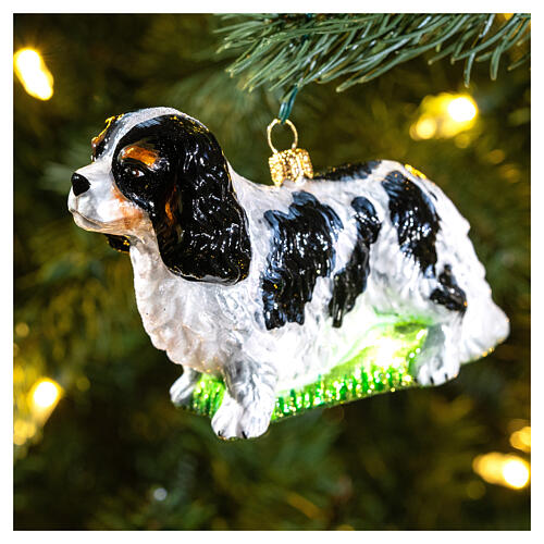 Cavalier King dog blown glass Christmas tree ornament 10 cm 2