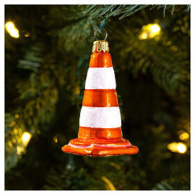 Traffic cone, 4 in, Christmas tree ornament, blown glass