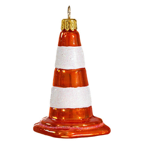 Traffic cone, 4 in, Christmas tree ornament, blown glass 1