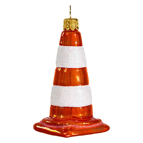 Traffic cone, 4 in, Christmas tree ornament, blown glass 3
