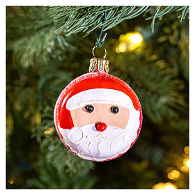Macaron mit weihnachtlichem Dekor, Weihnachtsbaumschmuck aus mundgeblasenem Glas, 5 cm