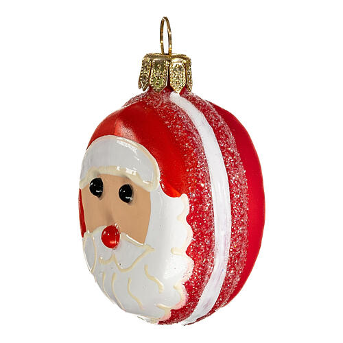 Macaron mit weihnachtlichem Dekor, Weihnachtsbaumschmuck aus mundgeblasenem Glas, 5 cm 3