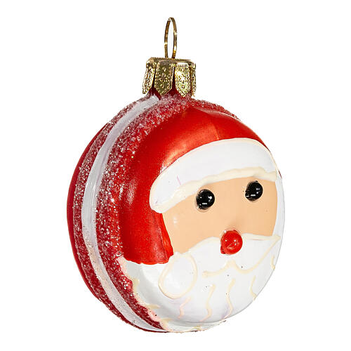 Macaron mit weihnachtlichem Dekor, Weihnachtsbaumschmuck aus mundgeblasenem Glas, 5 cm 4