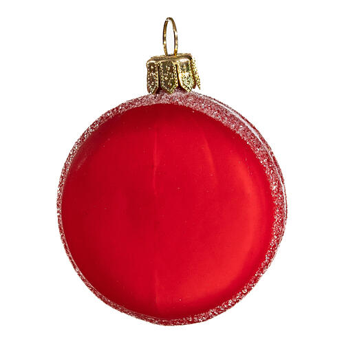 Macaron mit weihnachtlichem Dekor, Weihnachtsbaumschmuck aus mundgeblasenem Glas, 5 cm 5