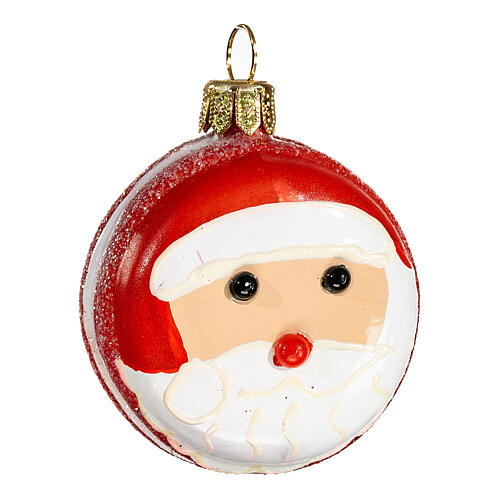Santa macaron, 2 in, Christmas tree ornament, blown glass 1