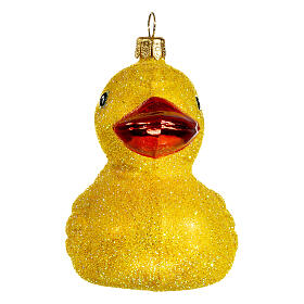 Rubber duck with glitter blown glass Christmas ornament 10 cm