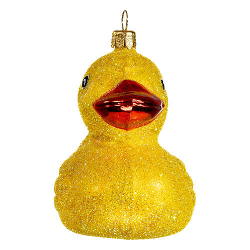 Rubber duck with glitter blown glass Christmas ornament 10 cm 1