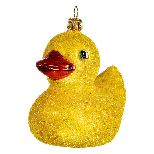 Rubber duck with glitter blown glass Christmas ornament 10 cm 3