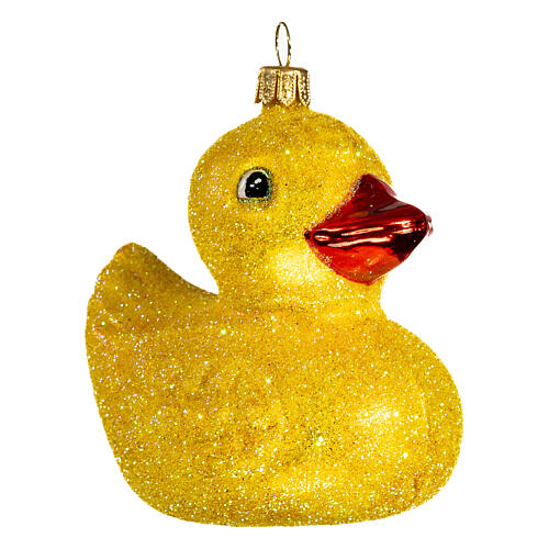 Rubber duck with glitter blown glass Christmas ornament 10 cm 4