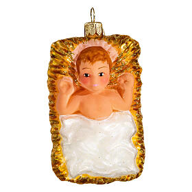 Jesuskind in Wiege, Weihnachtsbaumschmuck aus mundgeblasenem Glas, 10 cm