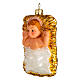 Baby Jesus in manger blown glass Christmas ornament 10 cm s3