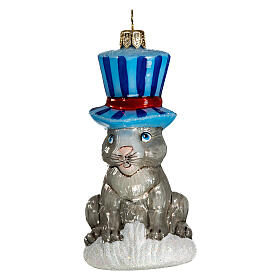 Coniglio con cilindro decoro 10 cm vetro soffiato Natale