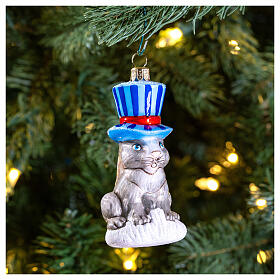 Coniglio con cilindro decoro 10 cm vetro soffiato Natale