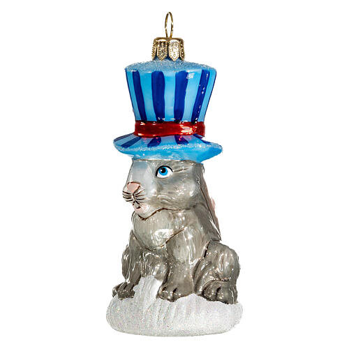 Coniglio con cilindro decoro 10 cm vetro soffiato Natale 3