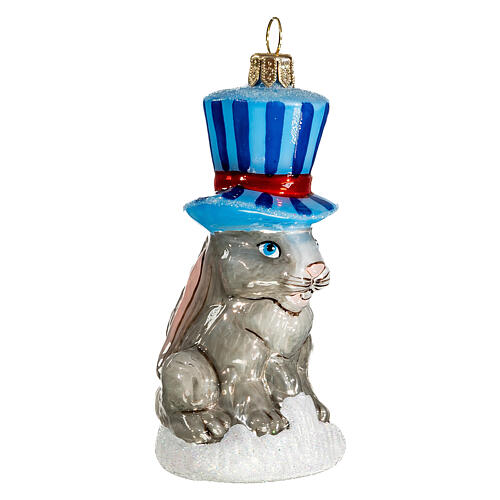 Rabbit with top hat 10 cm blown glass Christmas tree decoration 4