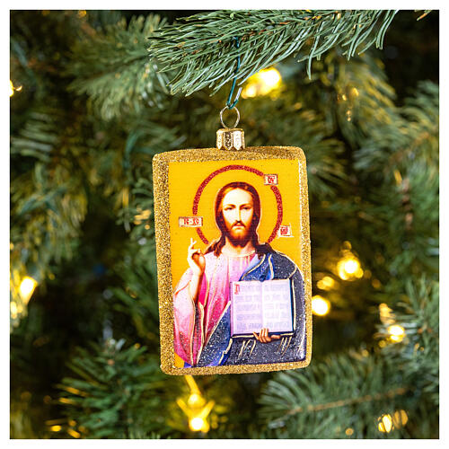 Christus Pantokrator, Weihnachtsbaumschmuck aus mundgeblasenem Glas, 10 cm 2