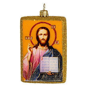 Christ Pantocrator icon, blown glass, 4 in, Christmas tree decoration