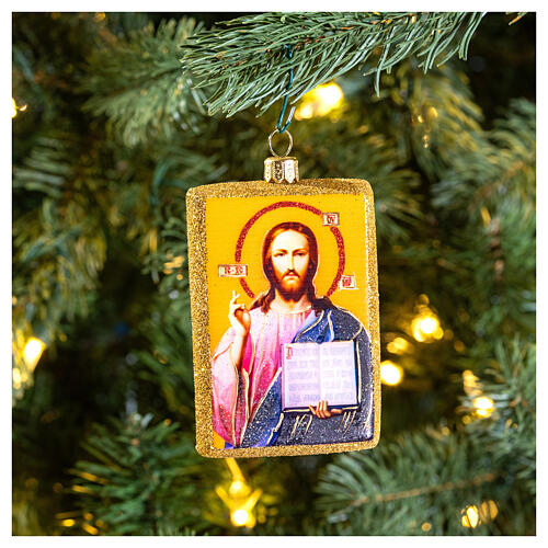 Christ Pantocrator icon, blown glass, 4 in, Christmas tree decoration 2