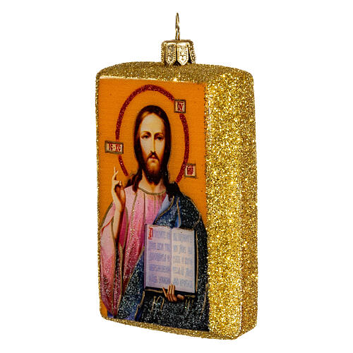 Christ Pantocrator icon, blown glass, 4 in, Christmas tree decoration 3