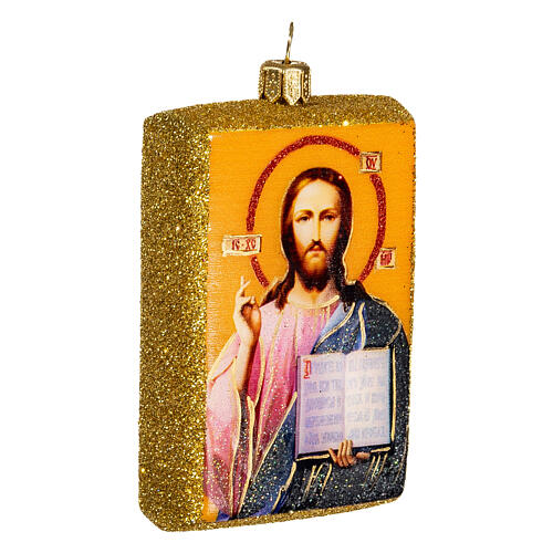 Christ Pantocrator icon, blown glass, 4 in, Christmas tree decoration 4