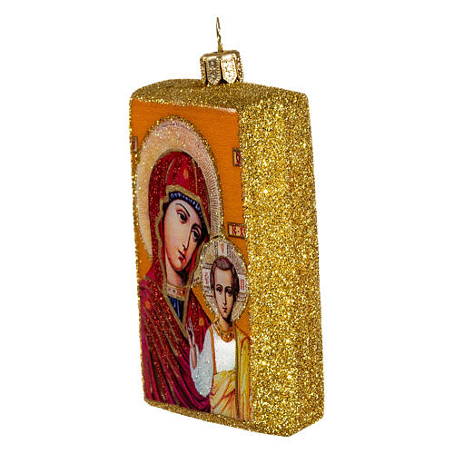 Mother of God icon, blown glass, 4 in, Christmas tree decoration 3