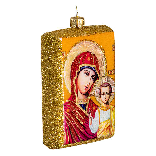 Mother of God icon, blown glass, 4 in, Christmas tree decoration 4