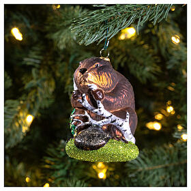 Beaver, blown glass, 4 in, Christmas tree decoration