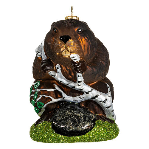 Beaver, blown glass, 4 in, Christmas tree decoration 1
