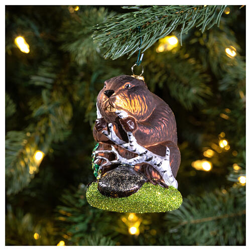Beaver, blown glass, 4 in, Christmas tree decoration 2