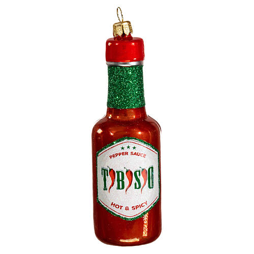 Hot sauce, blown glass, 4 in, Christmas tree decoration 1