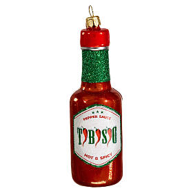 Hot sauce bottle blown glass Christmas tree ornament 10 cm