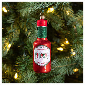 Hot sauce bottle blown glass Christmas tree ornament 10 cm