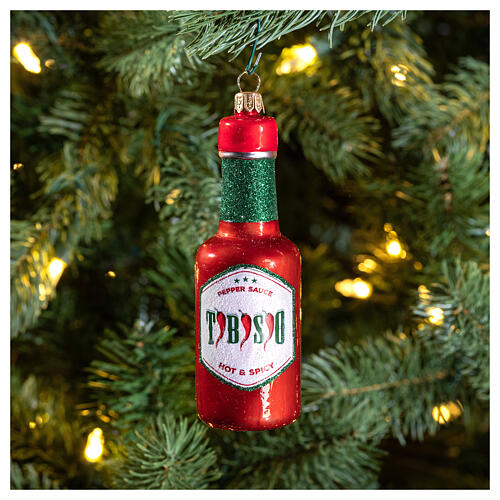 Hot sauce bottle blown glass Christmas tree ornament 10 cm 2